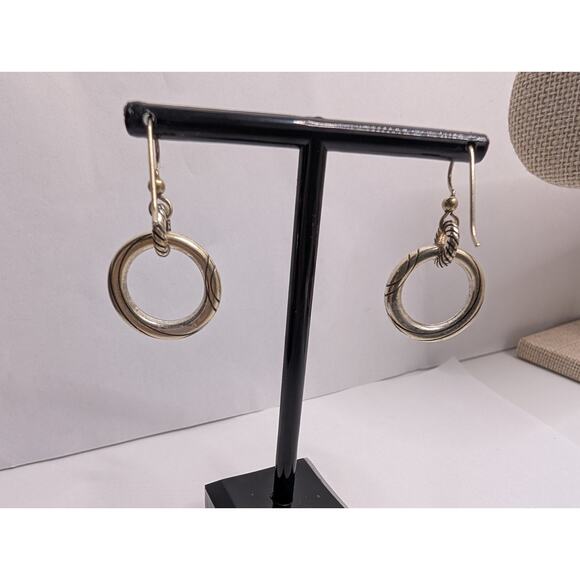 Brighton Circular Hoop Dangle Earrings 1.25in Silver Tone Twisted Rope - Picture 2 of 3